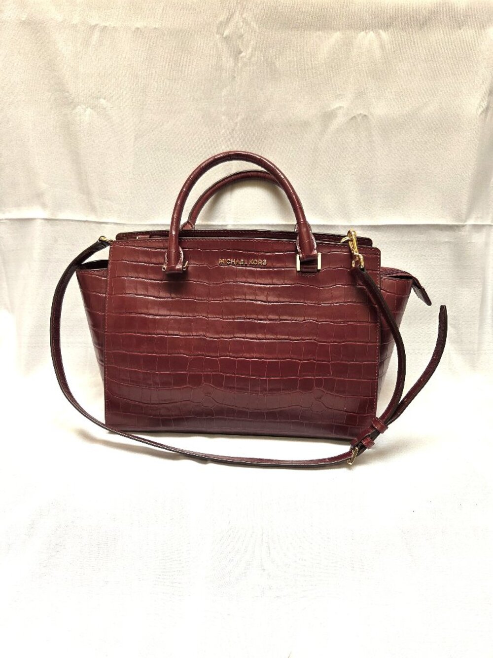 Michael Kors Maroon Faux Crocodile Crossbody Handbag